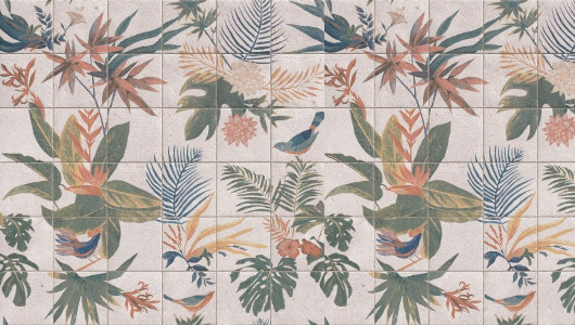 Bali Stone azulejo con plantas y aves